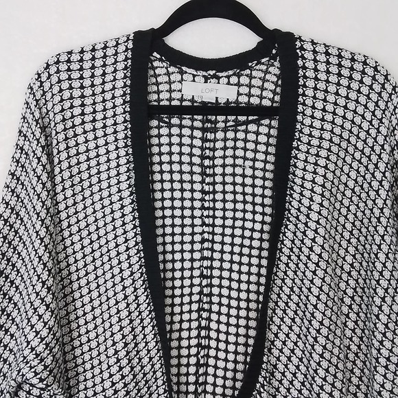 LOFT Oversized Open Front Cardigan Sweater XS‎ Black White Cotton Modal - Picture 4 of 12